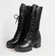 Cross Strap High Heel Short Plush Wedge Round Head Middle Boots