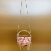 Rhinestone Tassel Pleated Mini Shoulder Messenger Bag