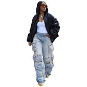 Retro Casual Denim Stereo Multi-pocket Trousers