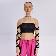 Womens Elastic Cross Arm Solid Color Straps Tank Top Casual Summer Ladies Slim Top