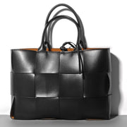 Woven Cowhide Single Shoulder Checkered Handbag