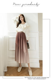 Niche Gradient Color Pleated High-grade Drape Mid-length Skirt