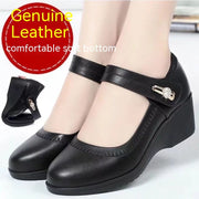 Soft Bottom Leather Shoes Non-slip Wedge Middle-aged And Elderly Pumps