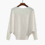 Women's Knit Sweater One-neck Bat Shirt Pullover Loose Threaded Top