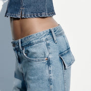 Women's Fashion Loose Strap Accessories Mid Waist Cargo Jeans