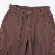 Women's Pants Solid Color Pocket Stitching Basic Casual Loose Mid-waist Jeans