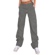 Slim-fit High Waist Elastic Waist Multi-pocket Women's Overalls