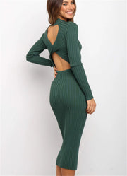 Women's Suits Sweater Dresses Women's Solid Color Backless Bow Tight Dresses