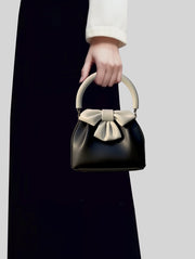 Women's Pleated Handbag Contrast Color Bow Bucket Bag