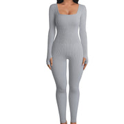 Fall Winter Women's Clothing Long Sleeve Jumpsuit Yoga Sexy One-piece Square Collar Sportwear