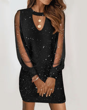 Long-sleeved V-neck Dress Spring And Autumn Lace Splicing Dress For Women's Clothing