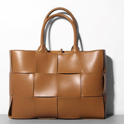 Woven Cowhide Single Shoulder Checkered Handbag