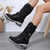 Plus Size Boots Women's Outer Wear Cloth Square Heel Side Zipper
