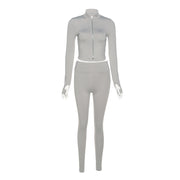 Women's Clothing New Stand Collar Long-sleeve Zipper Top High Waist Slim Fit Skinny Trousers Suit For Women
