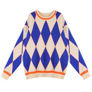 Women's Korean Style Loose Pullover Diamond Sweater