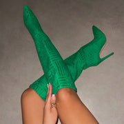 Heels Green Rose Red High Tube  Boots