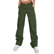 Slim-fit High Waist Elastic Waist Multi-pocket Women's Overalls