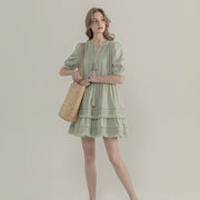 French Short Sleeves Round Neck Design Dress