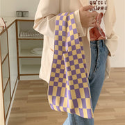 Plaid Knit Hand Bag With Hand Carrier