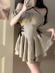 Short Sleeved Tied Waist Dress