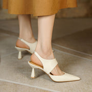 Stiletto Heel Closed Toe Sandals Women Hollow-out Cowhide Pointed OL Pumps