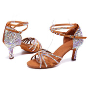 Latin Dance Shoes Rhinestone Pearl Satin Women