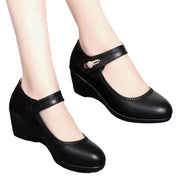 Soft Bottom Leather Shoes Non-slip Wedge Middle-aged And Elderly Pumps