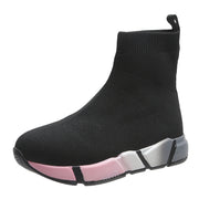 New Round Head Thick Bottom Shallow Mouth Flyknit Elastic Sports High-top Pumps