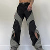 Street Chic Hollow-out Cross Design Contrast Color High Waist Woven Pants