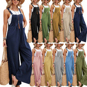 Women's Clothes Solid Color Casual Suspender Trousers Overall