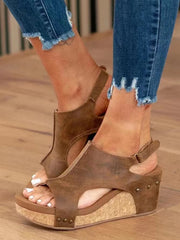 Ladies New Wedge Peep Toe Rivet Sandals