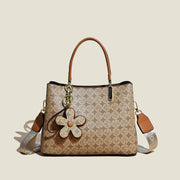 Printed Tote Bag With Flower Pendant New Temperament Shoulder Bag For Women Fashion Large-capacity Crossbody Bag
