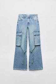 Women's Fashion Loose Strap Accessories Mid Waist Cargo Jeans