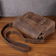 Men's Crazy Horse Leather Top Layer Cowhide Messenger Bag