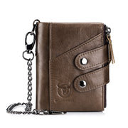 Men's Genuine Leather Retro Zipper Tri-fold Cowhide Wallet