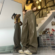 Straight Slim PU Leather Baggy Pants