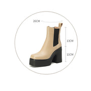 Women's Square Toe Chunky Heel Platform Ankle Boots