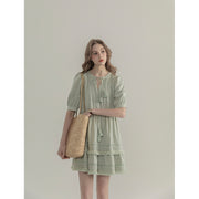 French Short Sleeves Round Neck Design Dress
