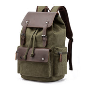 Casual Canvas Backpack Men's Business Laptop Bag With Buckle Drawstring Design