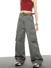Multi Pocket Loose Casual Straight Wide Leg Pants