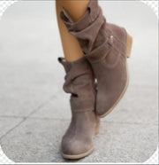 Women's Low Heel Suede Short Boots