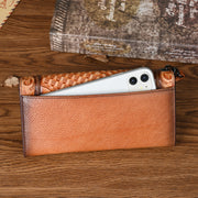 Chinese Style Embossed Wallet Women's First Layer Long Cowhide Fashion Wallet Large Capacity Tri-fold Bag Retro Wallet