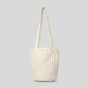 Women's Fashion Simple Vertical Stripes Pleated Bucket Bag