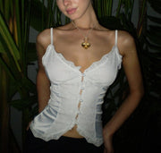 Women's American Style Style Lace Lace Sexy V-neck Cardigan Ties Buckle Camisole Small Tank Tops