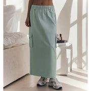 Women's Fashion Drawstring Elastic Waist Double Pocket Cotton High Waist Skirt