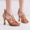 Women's High Heel Soft Soled Latin Dance Shoes Hot Drilling Bronze