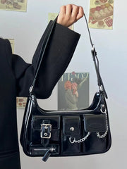 Motorcycle High-grade Hong Kong Style Chain Shoulder Underarm Bag Women