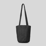Women's Fashion Simple Vertical Stripes Pleated Bucket Bag