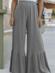 Solid Color Loose Mop Wide Leg Pants Women's High Waist Ruffles