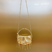 Rhinestone Tassel Pleated Mini Shoulder Messenger Bag